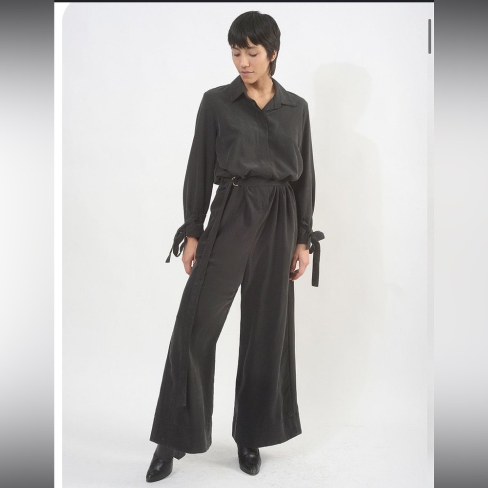 The Meg Black Bloaker Silky Belted Long Sleeve Jumpsuit - NWT